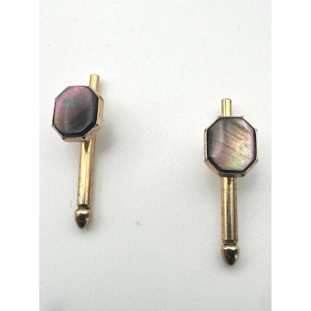 Vintage Art Deco Cufflinks Gold Tone Octagon Black Mother of Pearl Swank